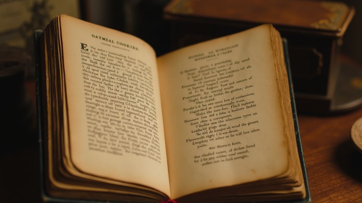 Historisch kookboek met een havermoutkoekjesrecept.