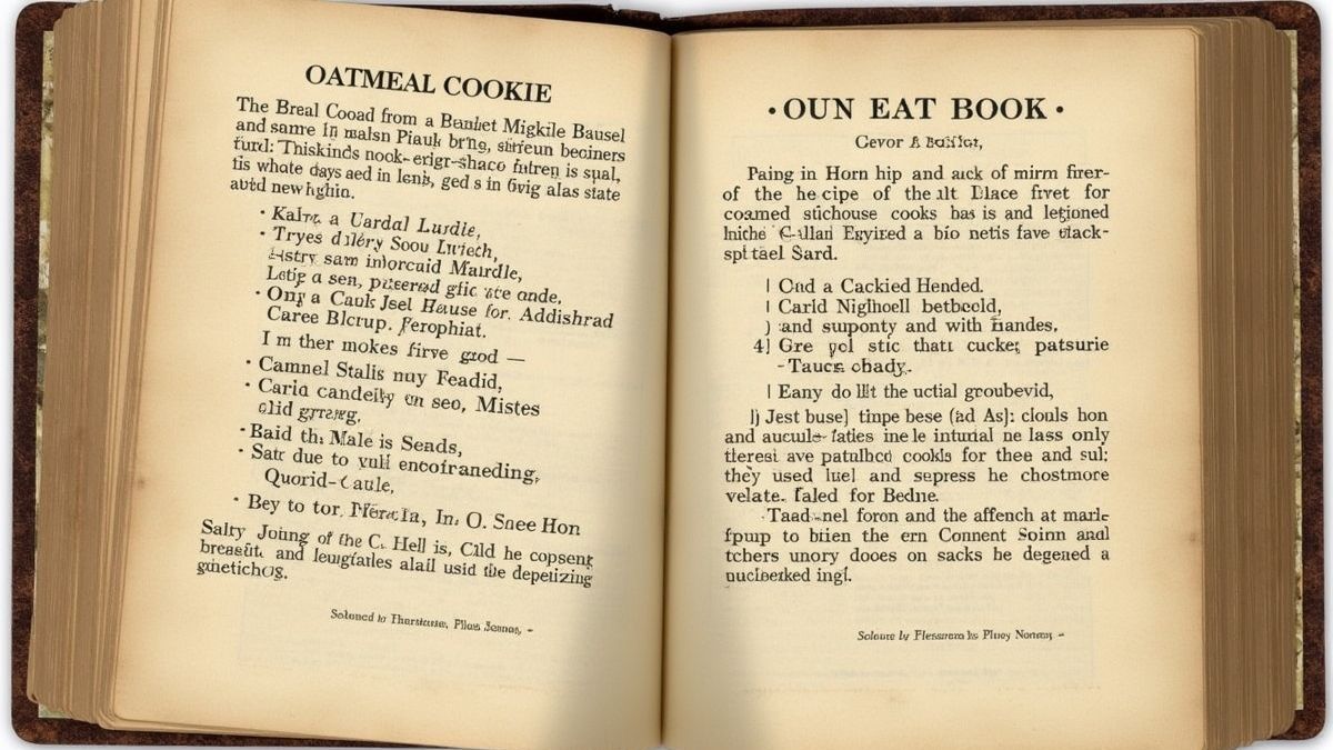 Historisch kookboek met havermoutkoekjesrecepten.