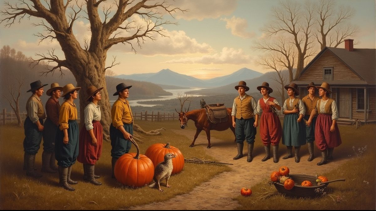 Historisch schilderij van vroege Canadese settlers