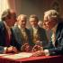 Historisch tafereel van de ondertekening van het Verdrag van Parijs.