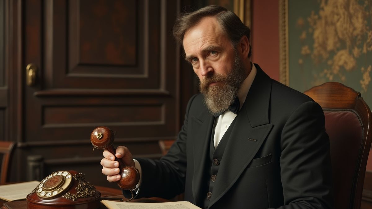 Historische afbeelding van Bell aan de telefoon