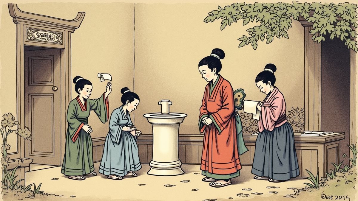 Historische afbeelding van vroege toiletpapier in China