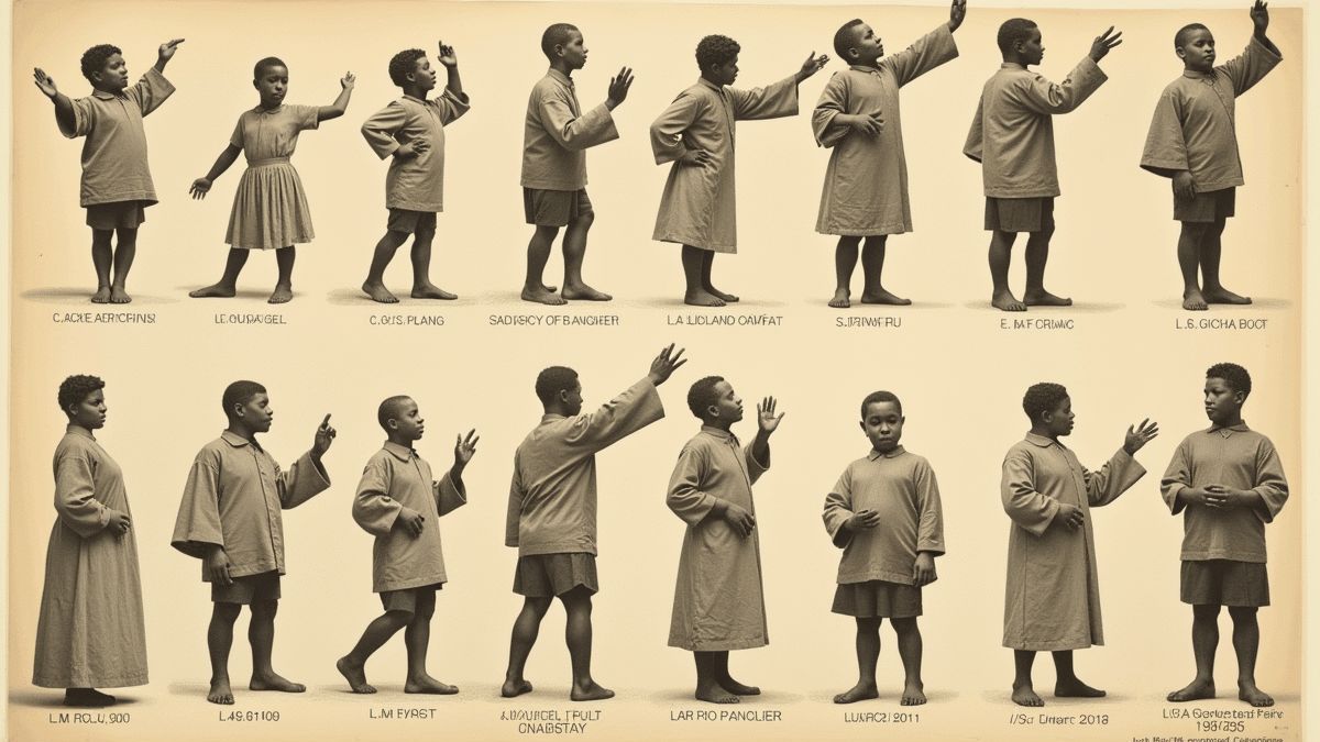 Historische afbeeldingen van de evolutie van gebarentalen.