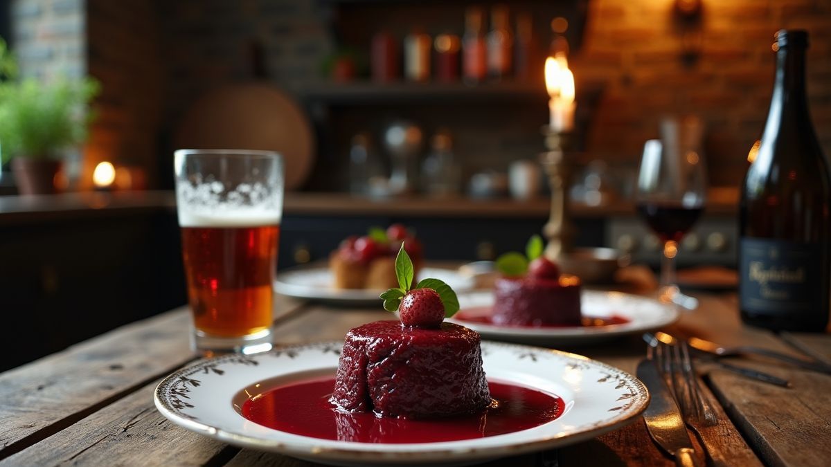 Historische Belgische keuken met bloedworst op de tafel