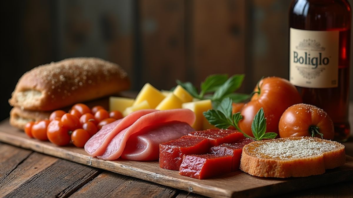 Historische bologna delicatessen op een rustieke Italiaanse tafel