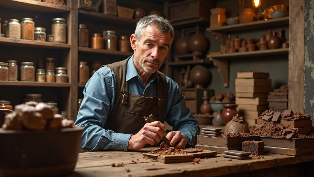 Historische foto van Samuel German en eerste chocoladeproducten