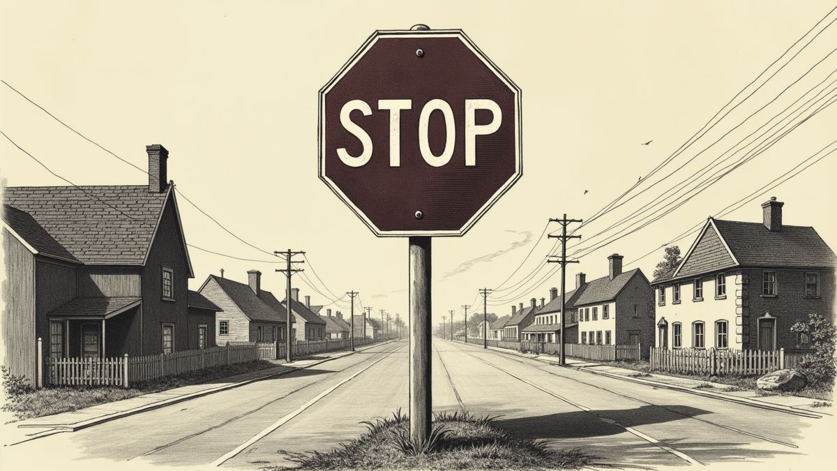 Historische illustratie van het eerste octagonale stopbord