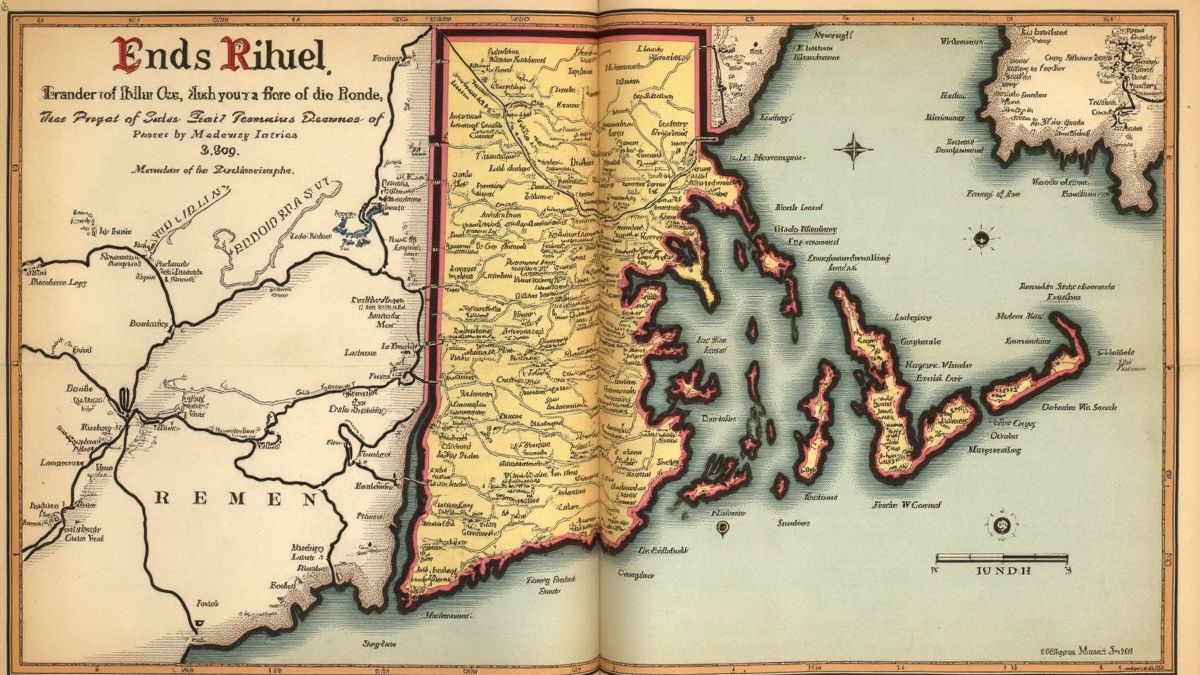 Historische kaart van Rhode Island in koloniale tijden
