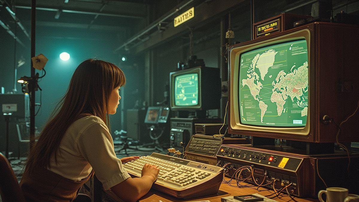 Historische voorstelling van de eerste internetoverdracht.