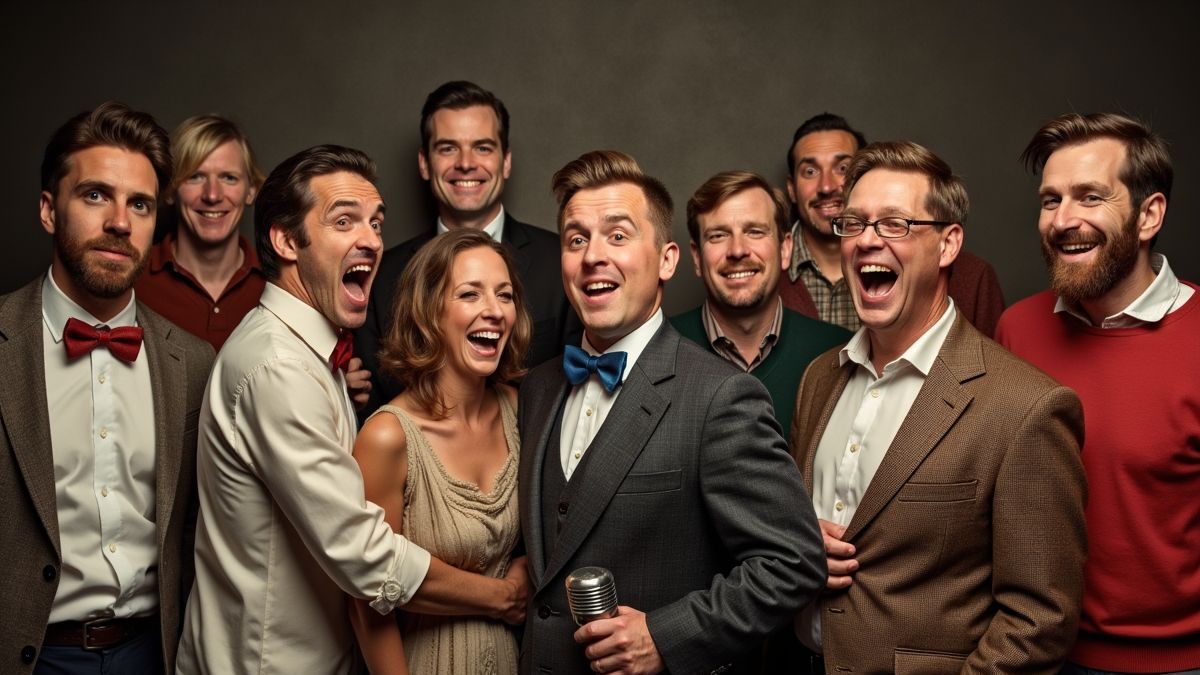 Historische weergave van beroemde komieken.