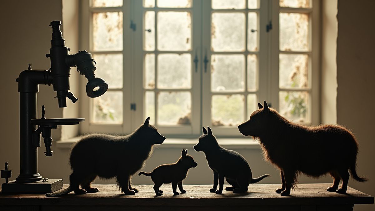 Historische wetenschappelijke apparatuur en dierensilhouetten