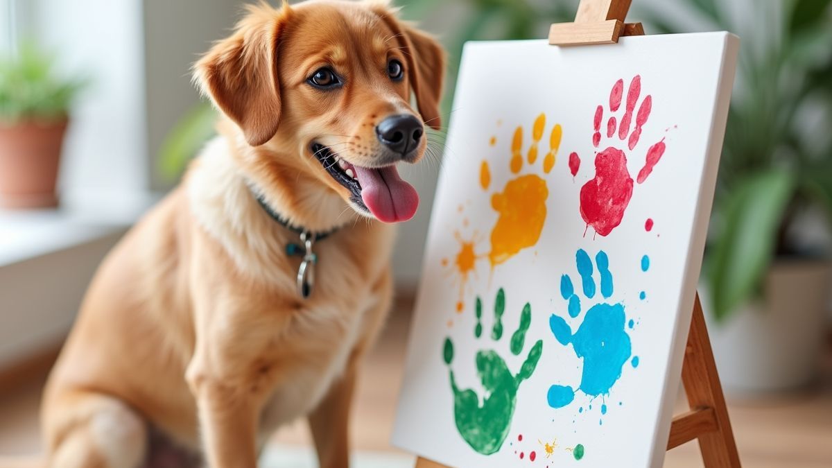 Hond maakt kleurige pootafdrukken