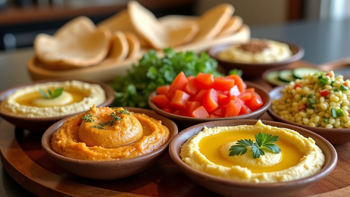 Hummus met verschillende groenten.