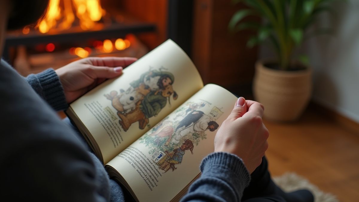 Iemand leest een boek over hulphonden in een gezellige omgeving