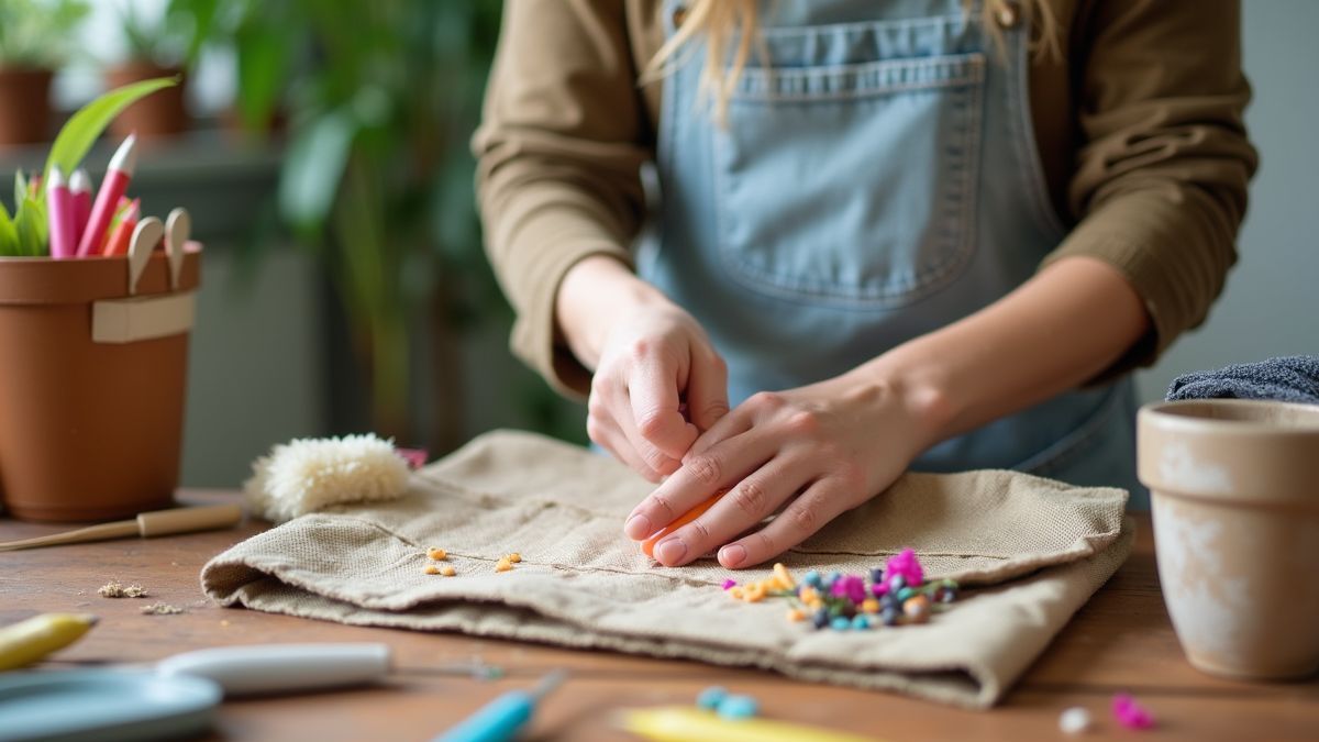 Iemand maakt een herbruikbare tas van gerecycled materiaal