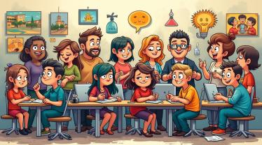 Illustratie van cartoonisten aan het werk