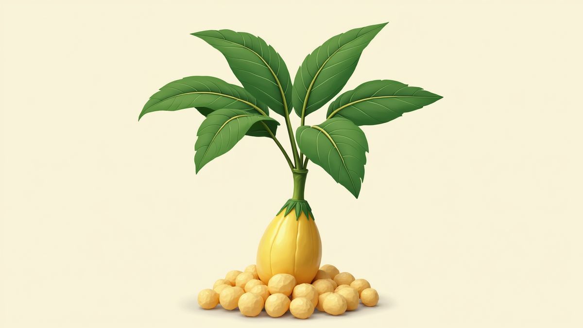 Illustratie van de cassaveplant met tapioca parels