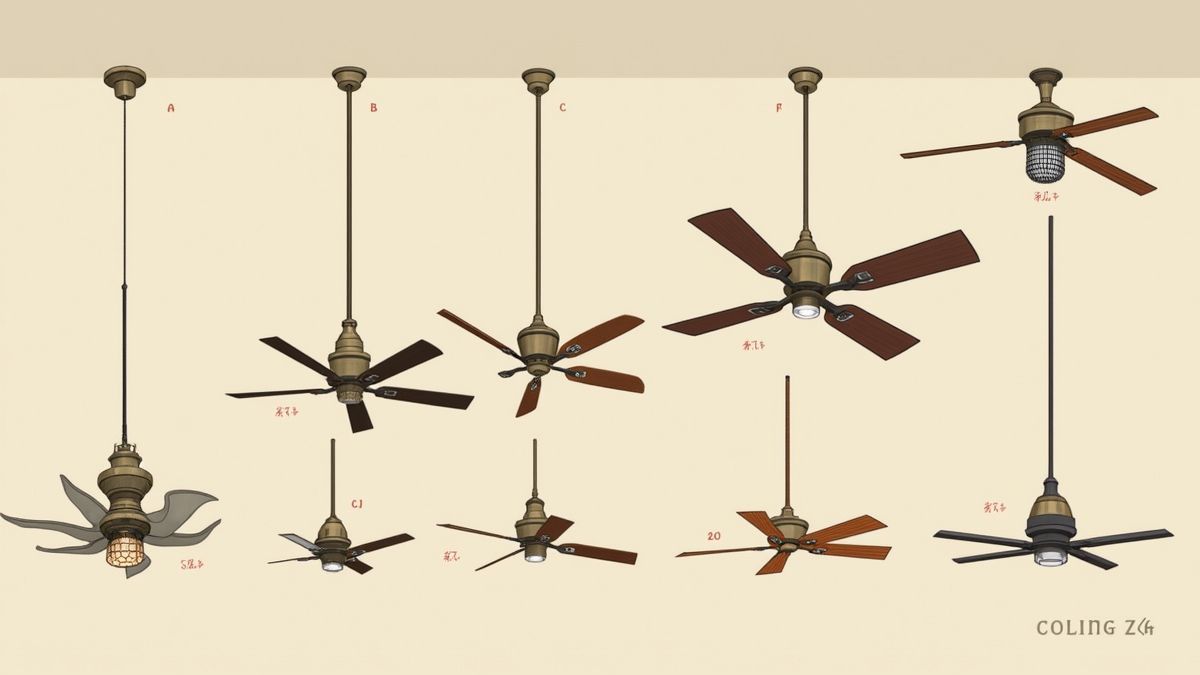 Illustratie van de evolutie van plafondventilatoren