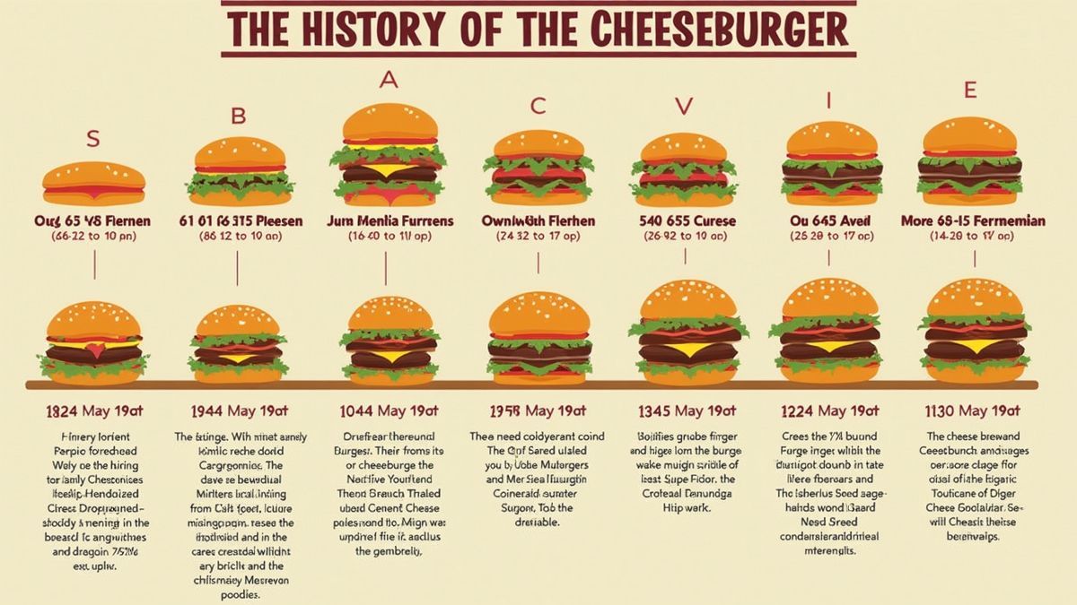 Illustratie van de geschiedenis van de cheeseburger