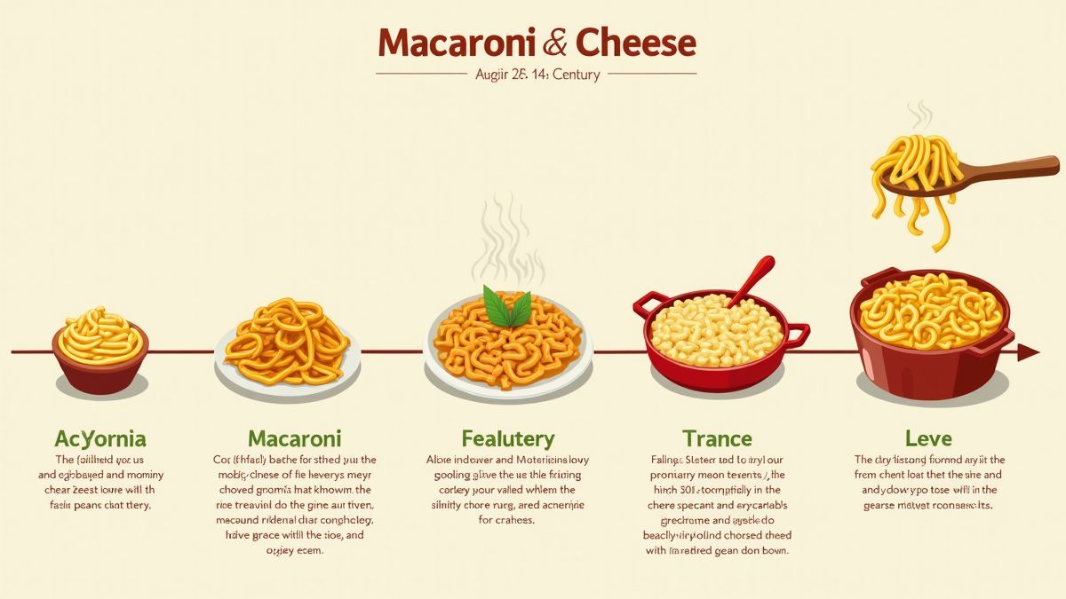 Illustratie van de geschiedenis van macaroni met kaas