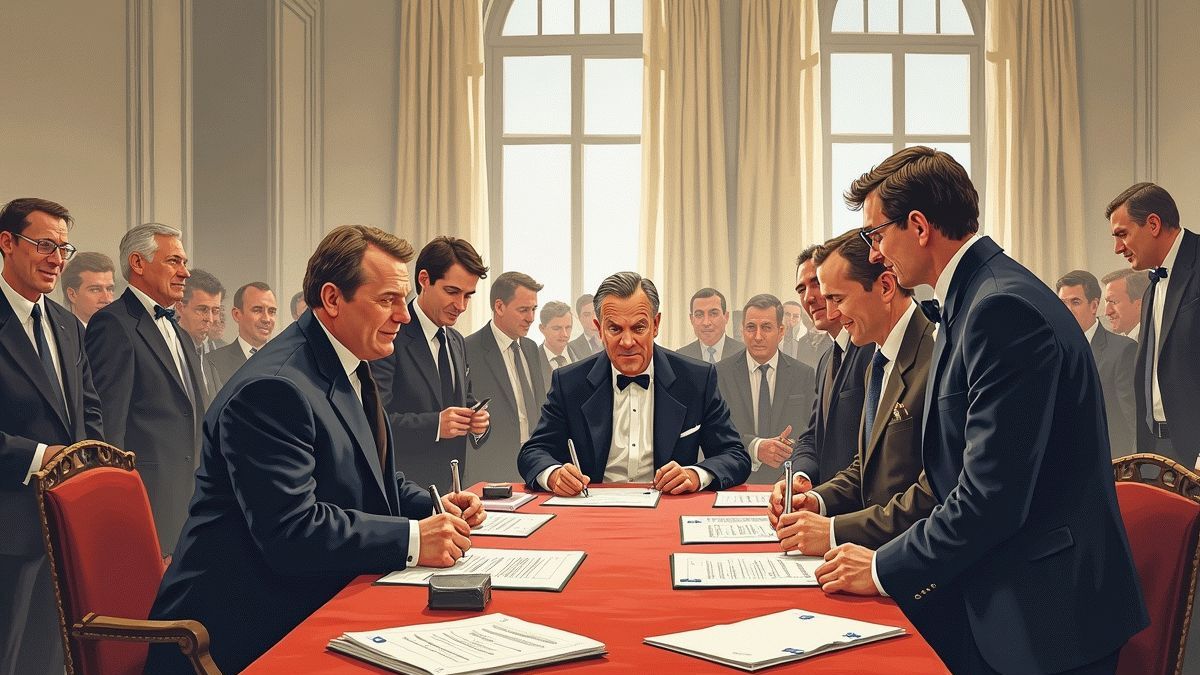 Illustratie van de ondertekening van de Metre Convention