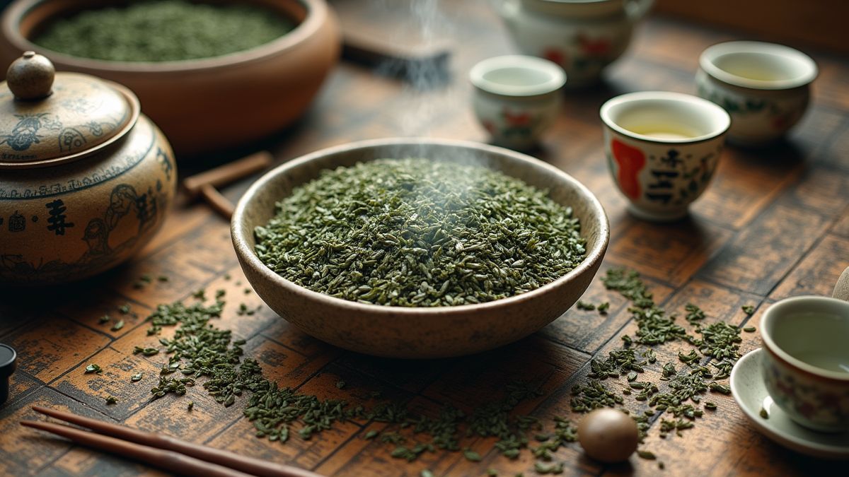 Illustratie van de oorsprong van thee in het oude China.