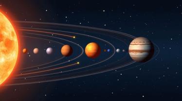 Illustratie van de zonnestelsel met focus op Pluto