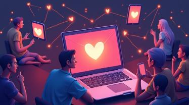 Illustratie van digitale liefde met technologie.