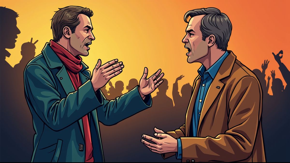 Illustratie van een Belgische activist die een toespraak houdt