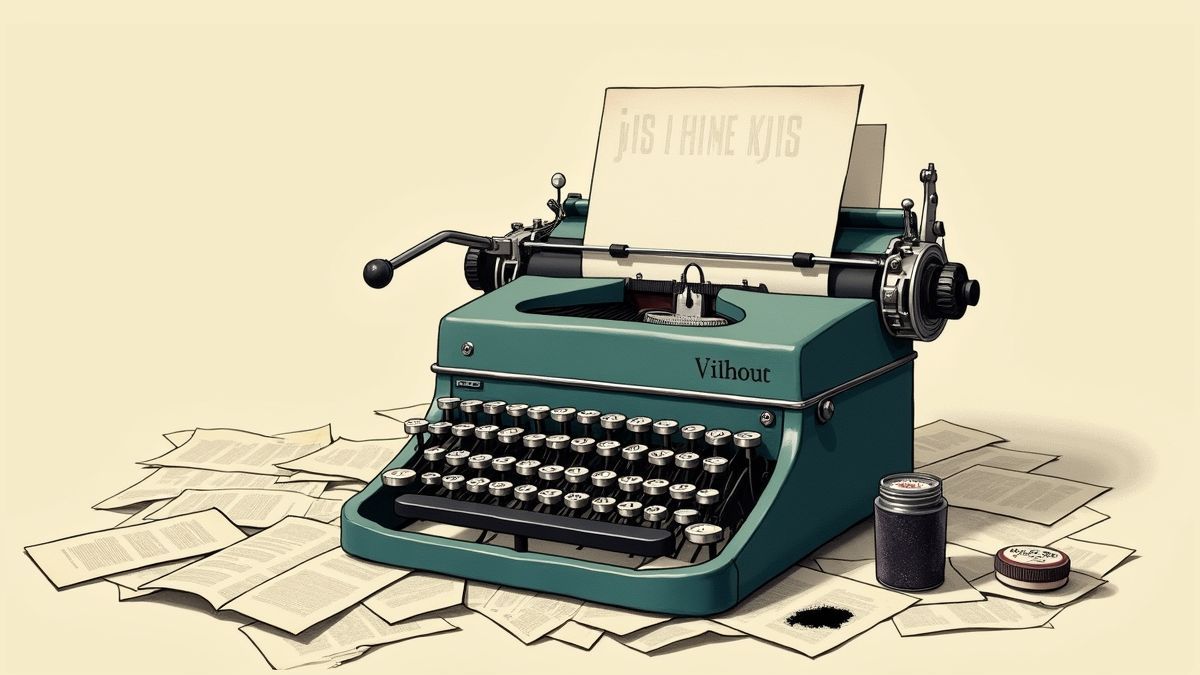 Illustratie van een vintage typemachine met papier