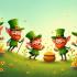 Illustratie van kabouters met potten goud en groene weide