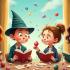 Illustratie van Roald Dahl personages die vieren met boeken en snoepjes