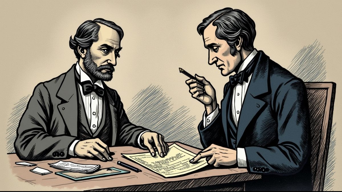 Illustratie van Samuel Morse die een morsecode bericht stuurt