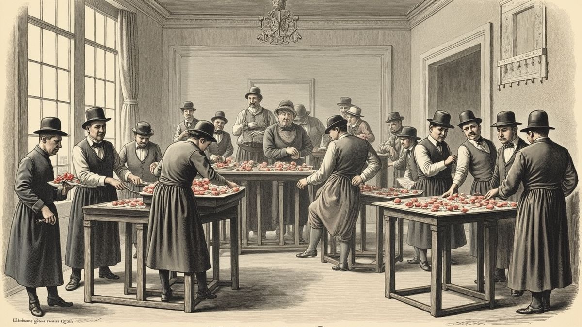 Illustratie van snoepproductie in de 19e eeuw.