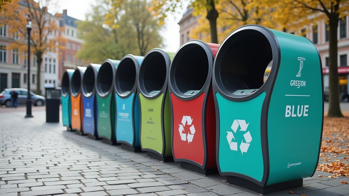 Innovatieve openbare recyclingbakken in een Belgische stad.