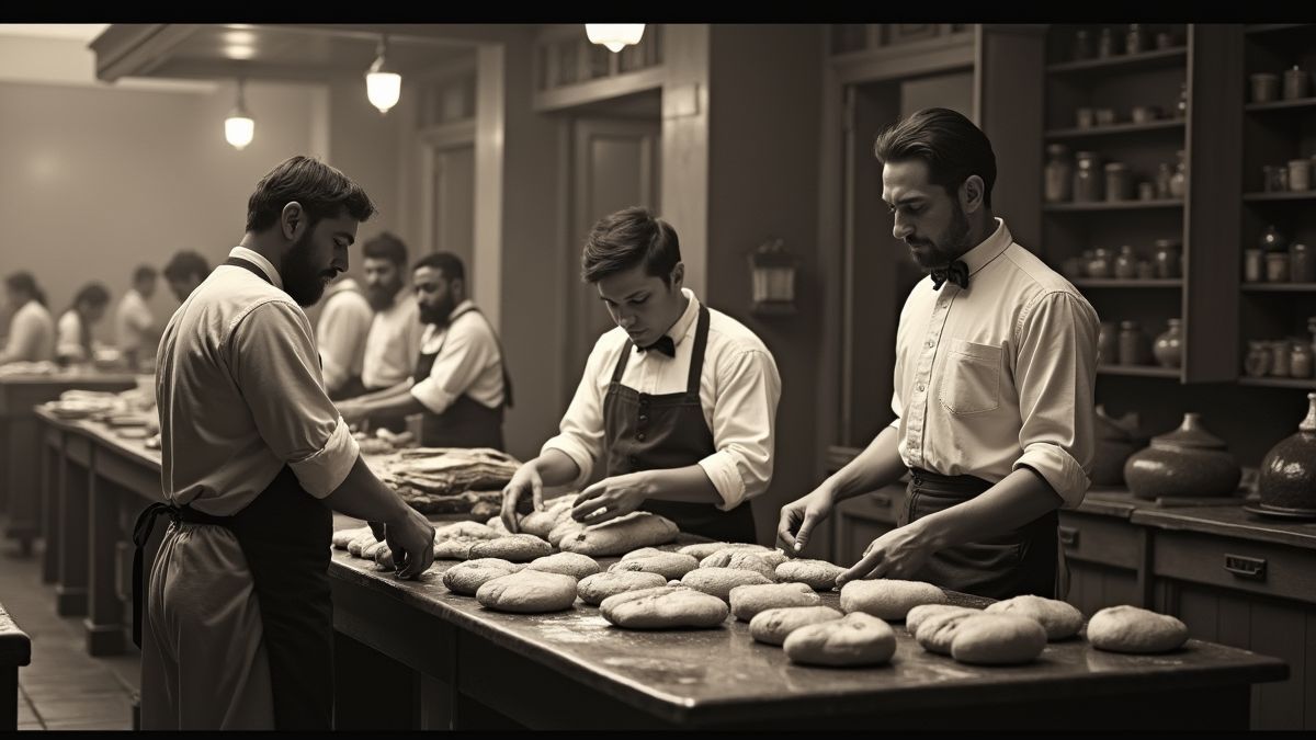 Italiaanse immigranten die sandwiches maken