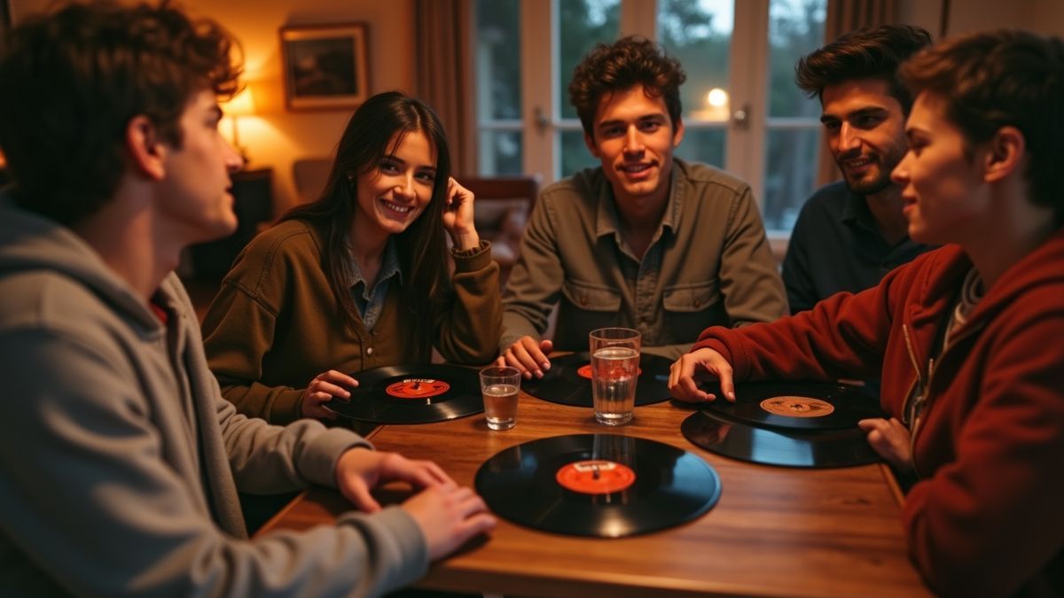 Jonge volwassenen genieten van een luisterfeest met klassieke one-hit wonder vinylplaten