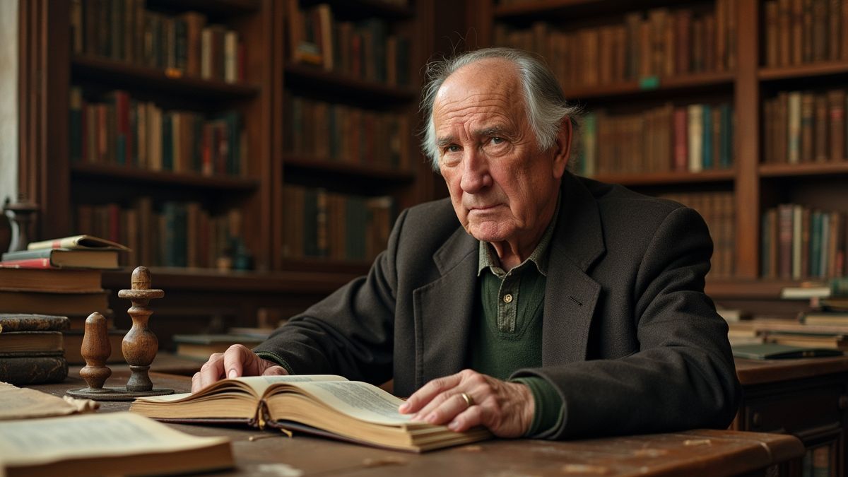 JRR Tolkien in zijn bibliotheek
