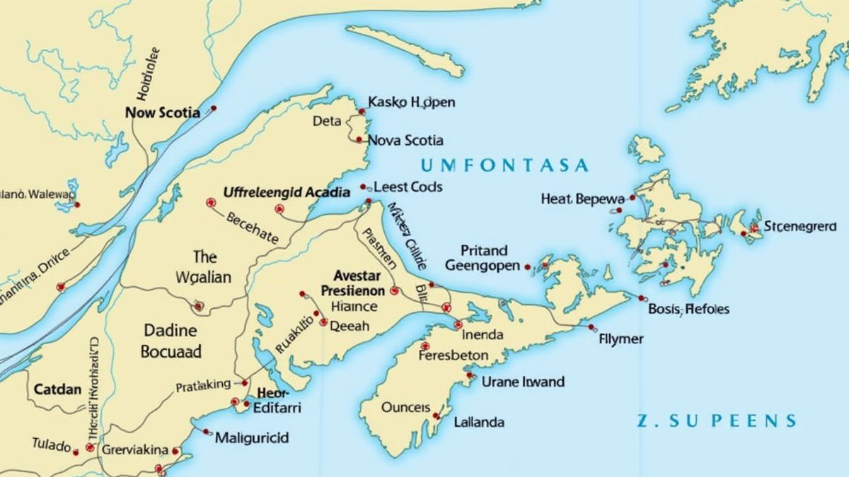 Kaart van het historische Acadia.