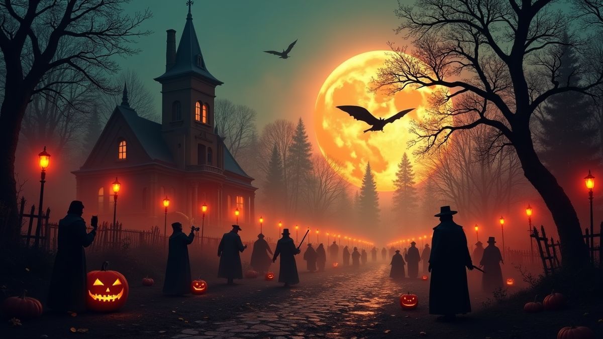 Keltisch festival met spookachtige figuren.