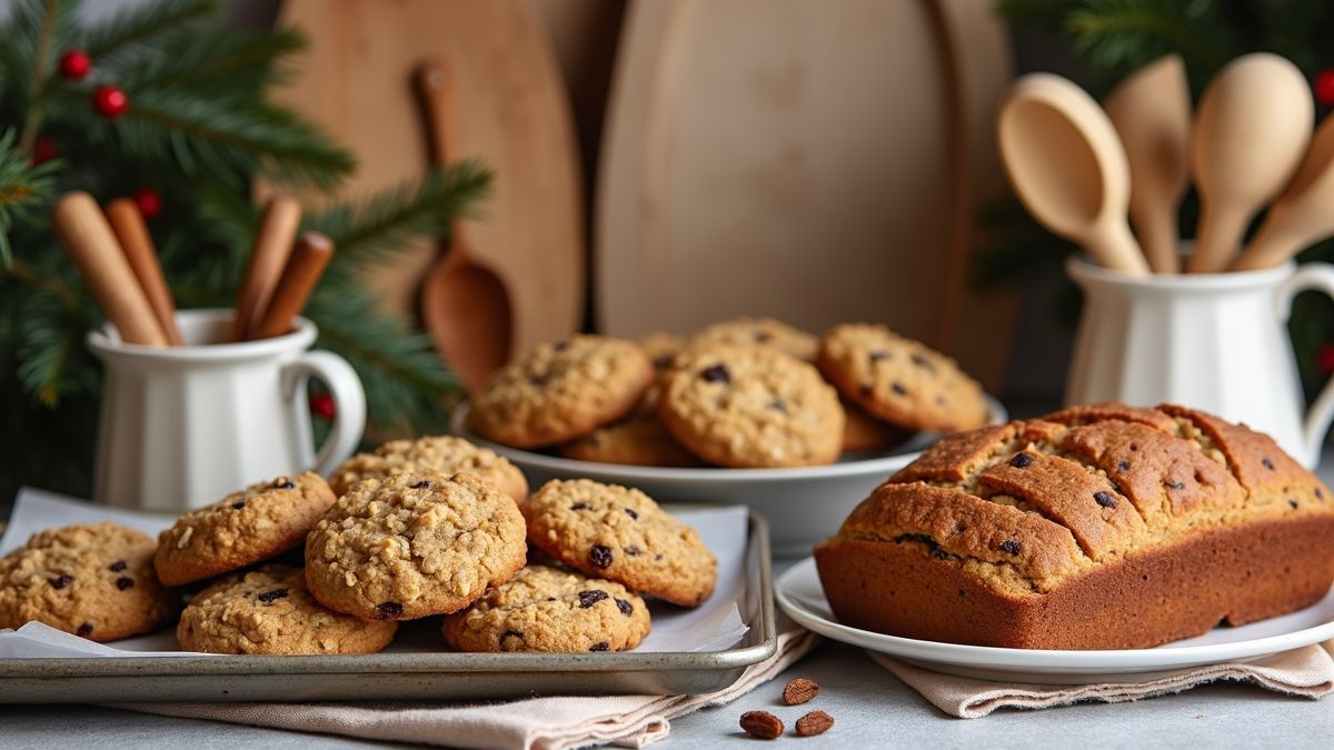 Keuken met havermout-rozijnenkoekjes en kaneel-rozijnenbrood.