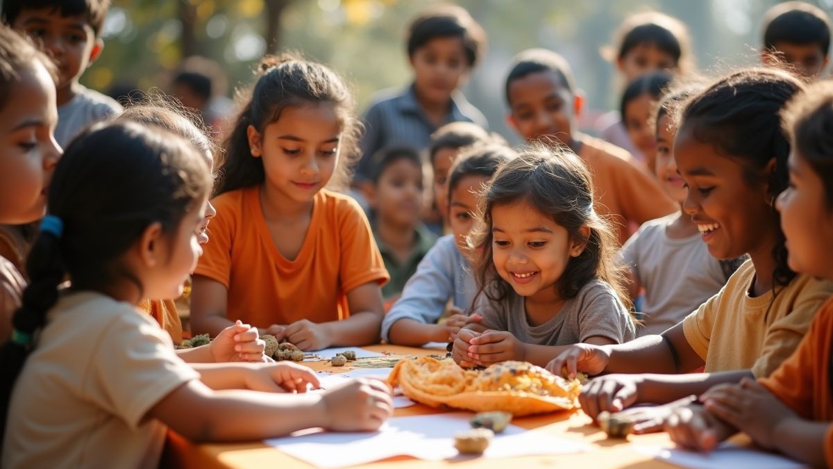 Kinderen betrokken bij activiteiten voor Gandhi Dag