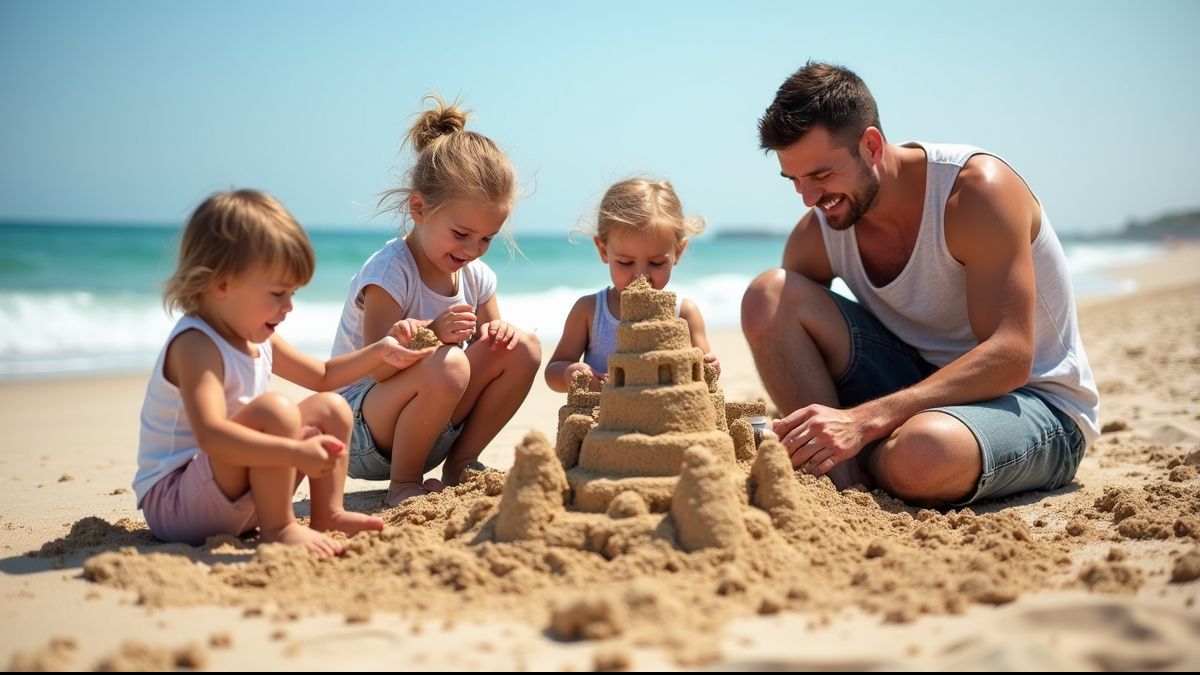 Kinderen bouwen zandkastelen