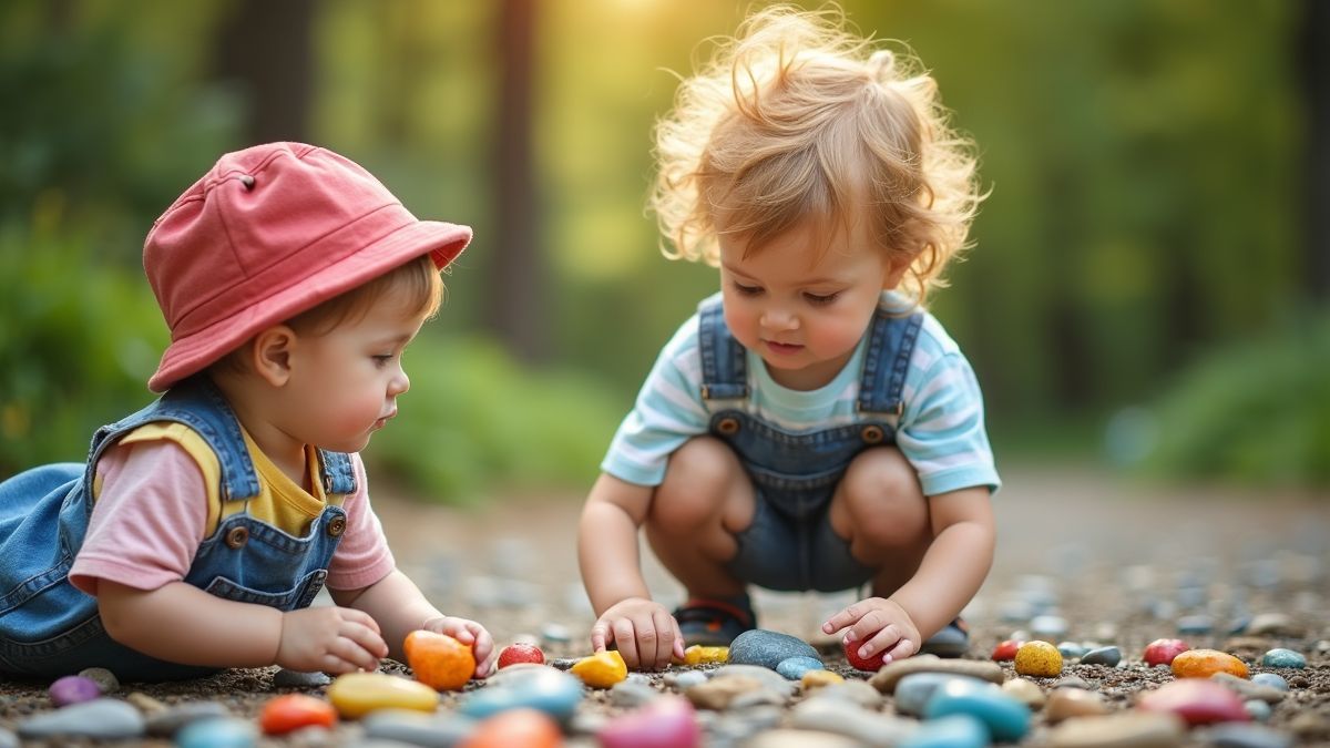 Kinderen die buiten kleuren stenen verzamelen