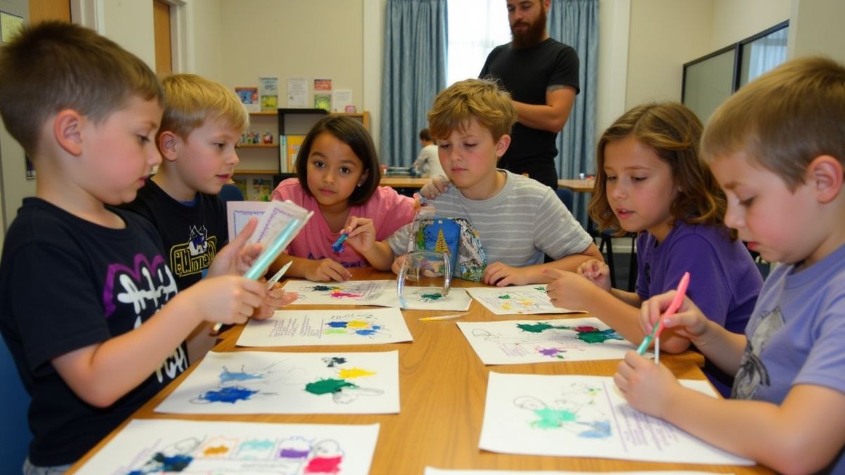 Kinderen die genieten van Roald Dahl boeken en knutselen