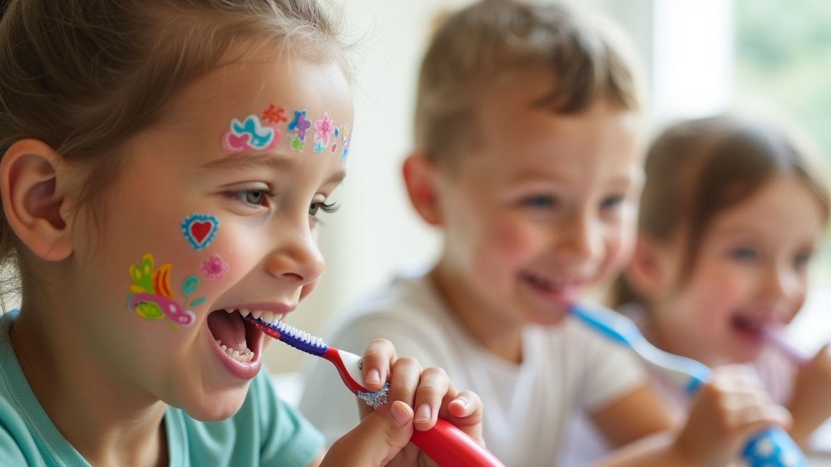 Kinderen die hun tandenborstels versieren