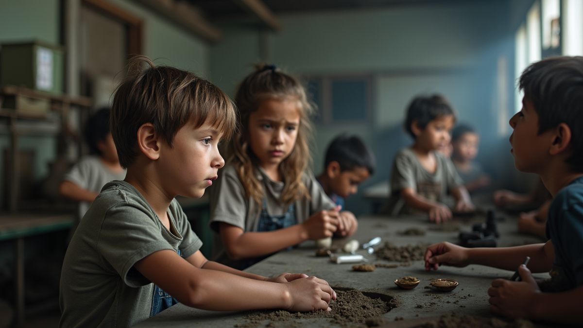 Kinderen die in een fabriek werken.