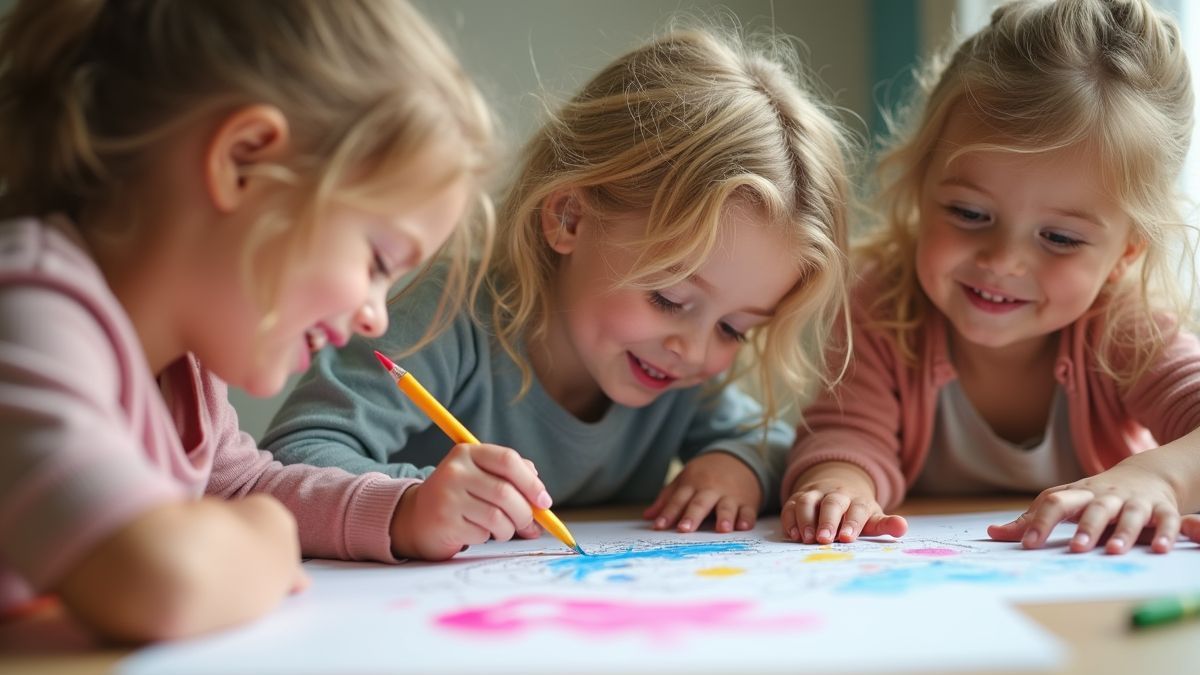 Kinderen die samen tekenen en plezier hebben.