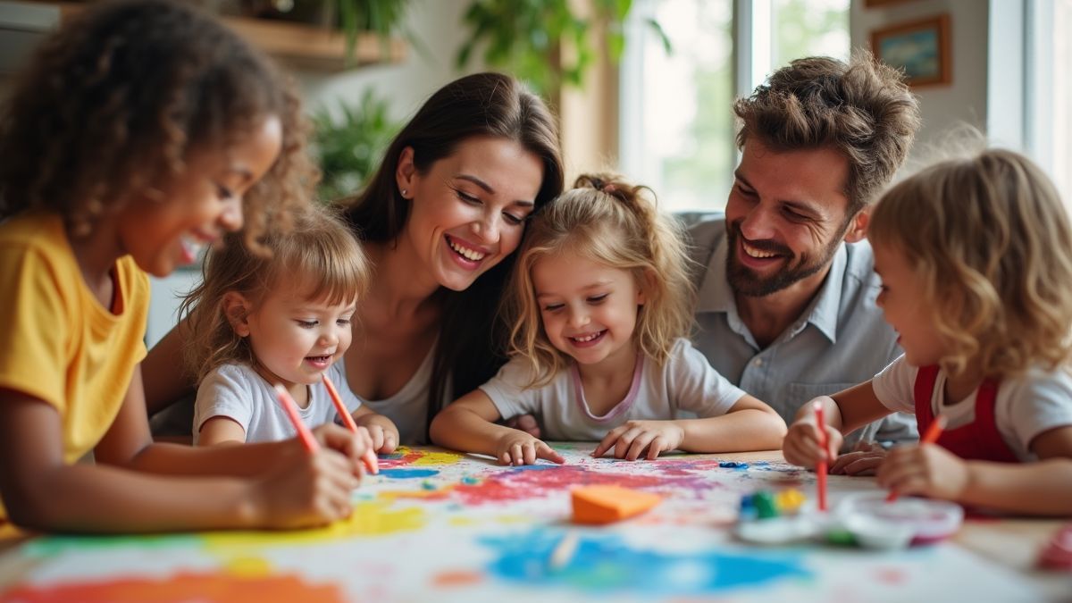 Kinderen en ouders knutselen samen thuis