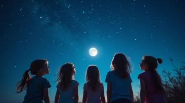 Kinderen kijken naar de sterren in de nacht